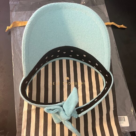 Lele Sadoughi Bow Tie Visor Terry Cloth Summer Sun Hat Aqua Blue - Picture 5 of 6